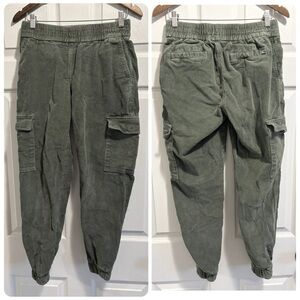 ROOTS Cargo Corduroy Joggers in Dark Sage Pull On Pants Elastic Waist Size Small